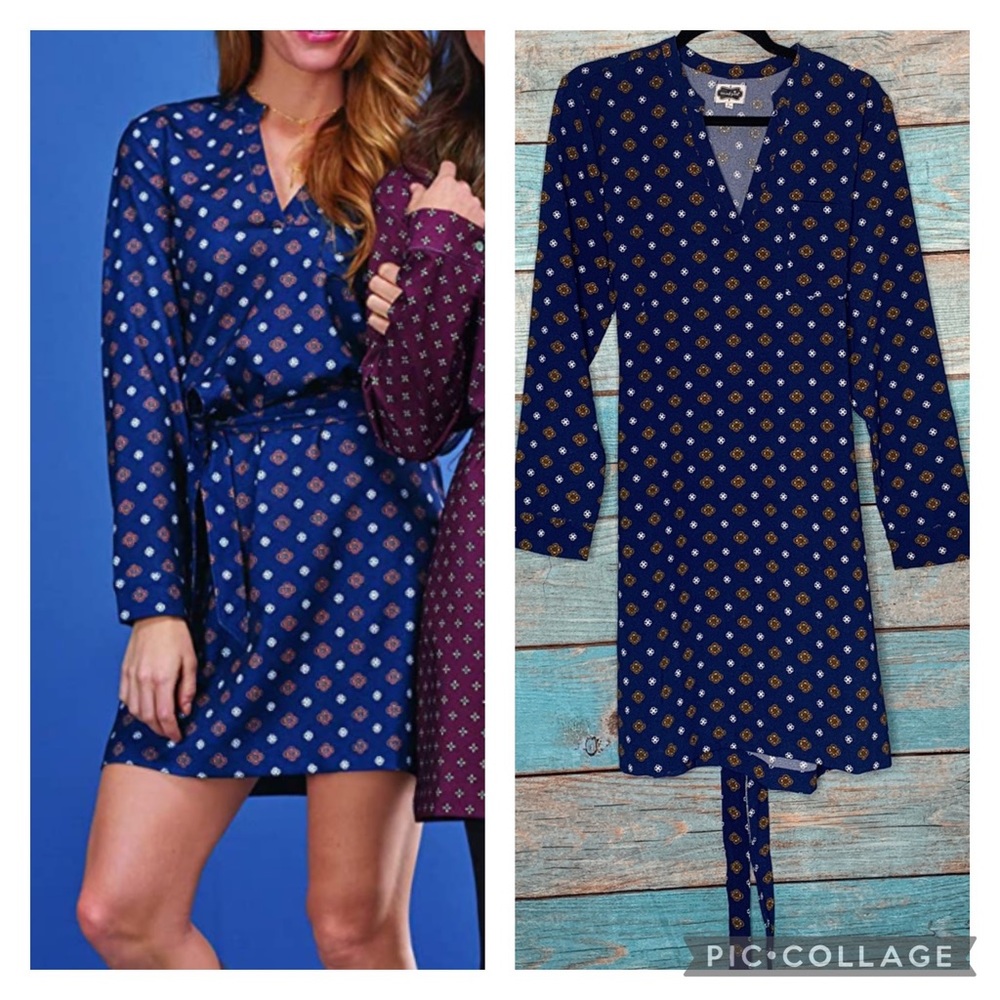 Mudpie Navy Patterned Shirt Dress Size Large